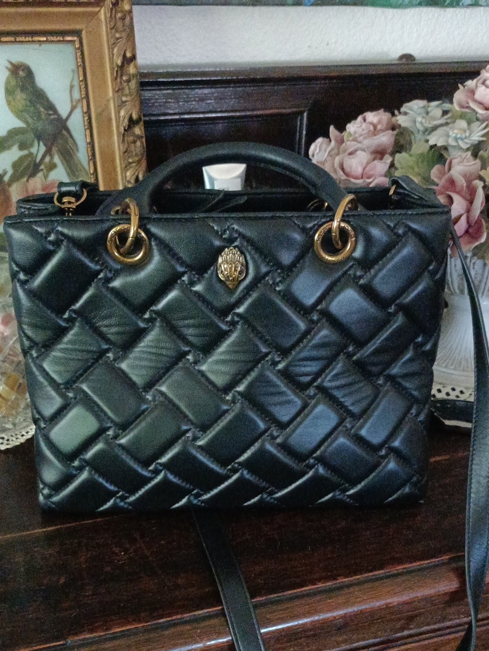 Black Quilted Satchel with Gold Hardware